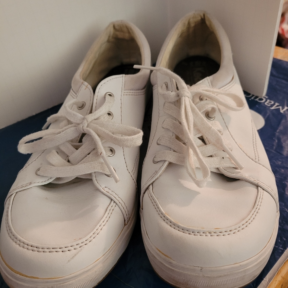 Keds White Leather Low-Top Lace-Up Sneakers